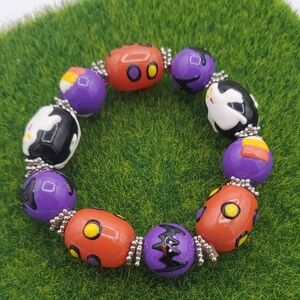 Spooky Ghost Halloween Colorful Glass Bracelet Vintage B3408
